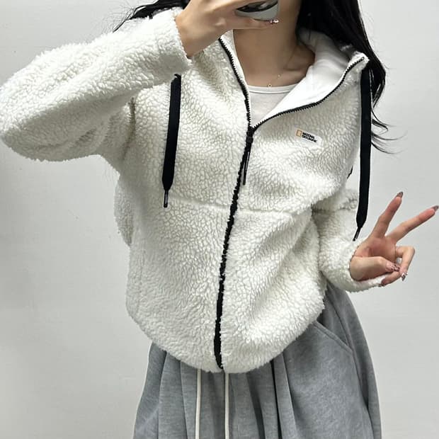 네셔널지오그래픽 쉐르파 화이 플리스 자켓 후리스 후드집업(S)