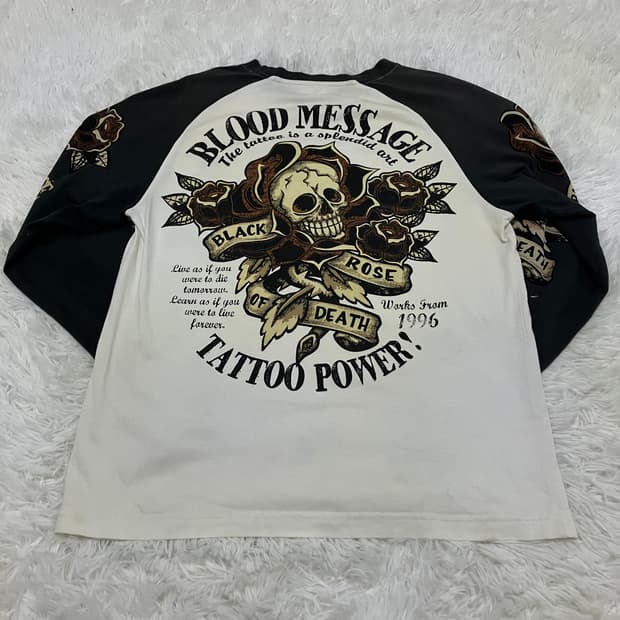 빈티지 로즈 나그랑 스컬 펑키 긴팔 894 y2k 스트릿 모리 갸루 일본