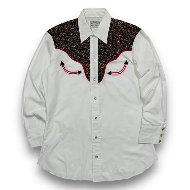 H bar C 서부시대 플라워 화이트 웨스턴 셔츠