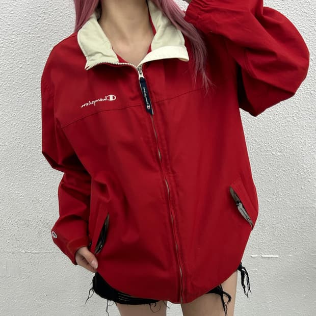 챔피언 미니로고 레드 바람막이 M