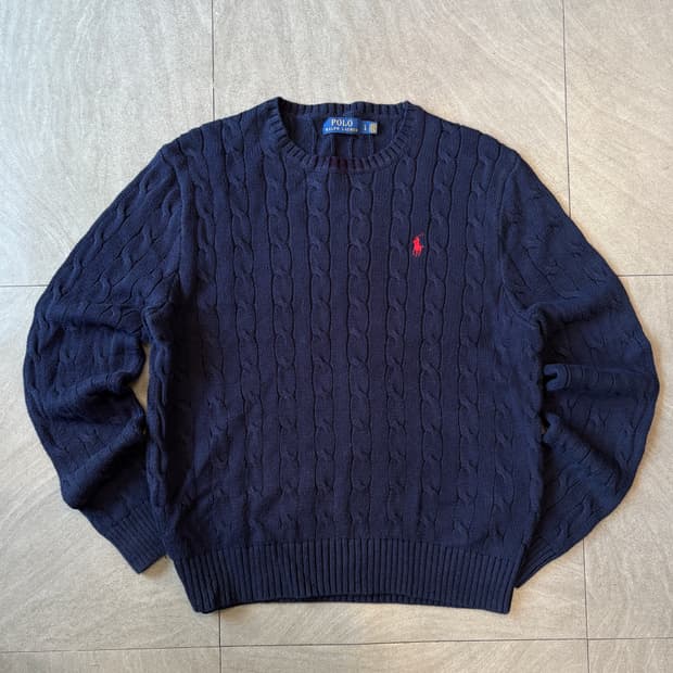 폴로 정품 네이비 케이블 꽈배기 니트 