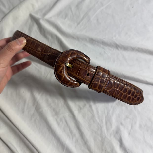 빈티지 크로커다일 레더 벨트