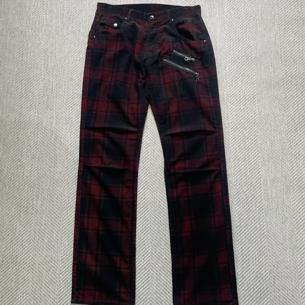 빈티지 타탄 체크 더블 지퍼 포켓 팬츠