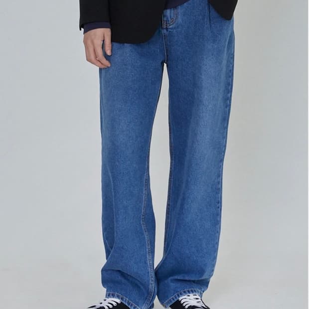 언아웃핏 워시드 와이드 데님 진청
