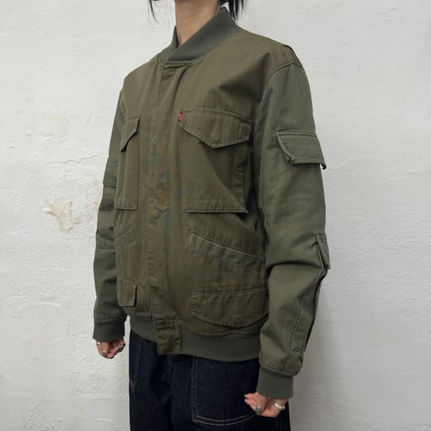 리바이스 브라운 올리브컬러 도킹 패치 워크 코튼 밀리터리 플라이트 자켓