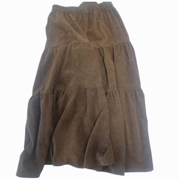 모리걸 코듀로이 셔링 브라운 롱스커트