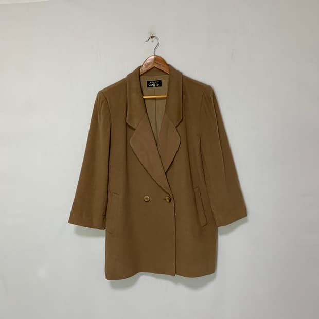 캐시미어 100% 카멜 브라운 더블 버튼 자켓 숏코트 빈티지