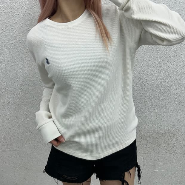 폴로 랄프로렌 네이비포니 화이트 와플 롱슬리브 L