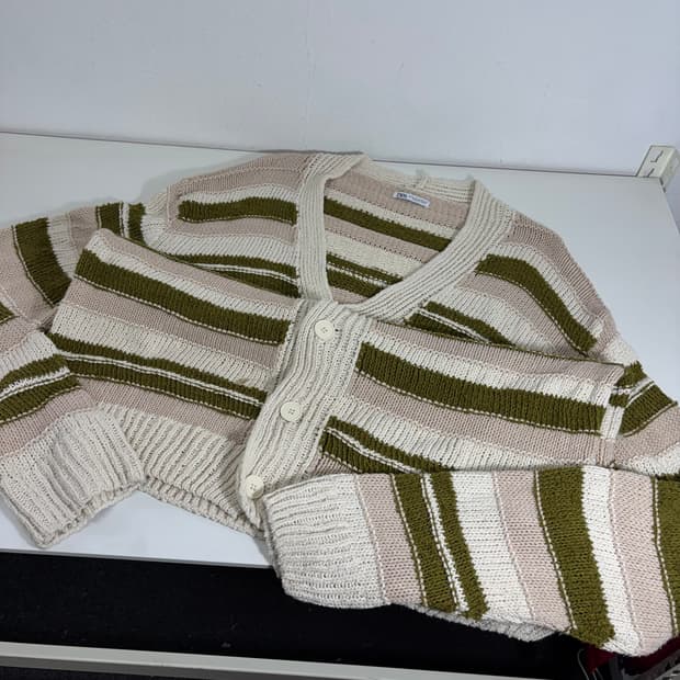 XL 자라 아이보리 스트라이프 그런지 가디건