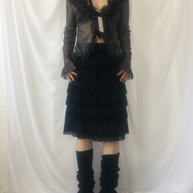 Ruffle point glitter mesh cardigan