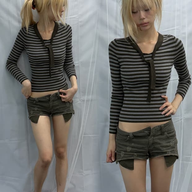 Striped Ribbon Detail Knit