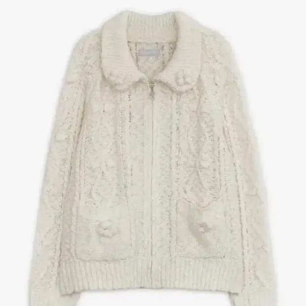 허그유어스킨 팝콘 popcorn 니트 집업 버터