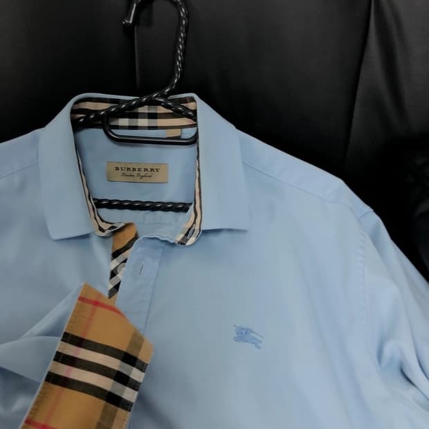 버버리 정품 히든체크 블루 셔츠 포플린
