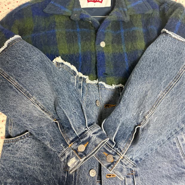 ADSB 앤더슨벨 x 리바이스 우먼 스플라이스드 트러커 인디고 그린 S