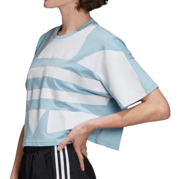 아디다스 여성 빅로고 오버핏 크롭 반팔티