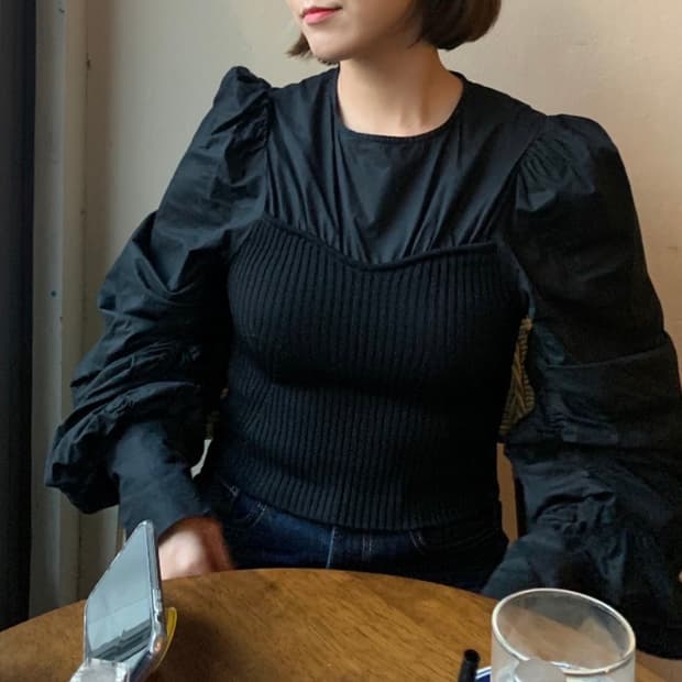 자라 블랙 퍼프 니트 뷔스티에 블라우스
