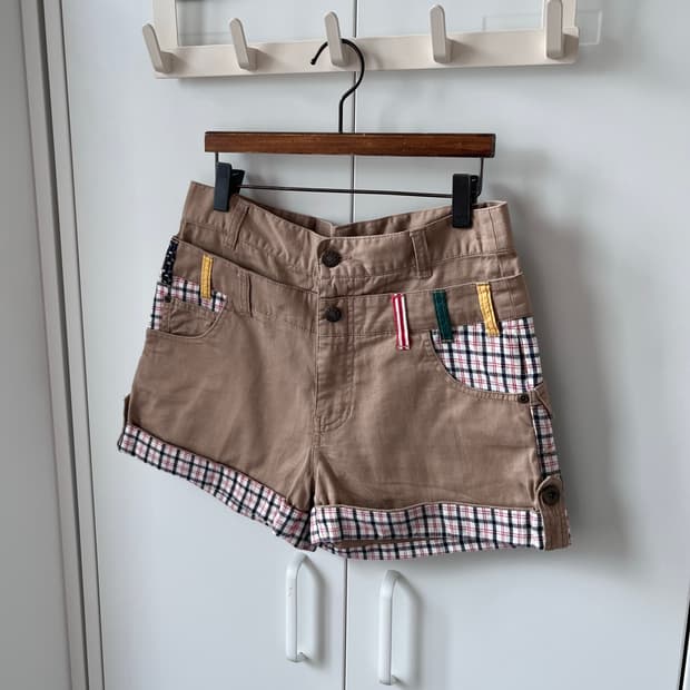 Vintage 패치워크 베이지 숏 팬츠 반바지