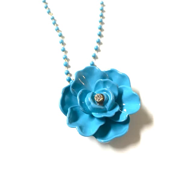 Aqua blue cubic flower long necklace