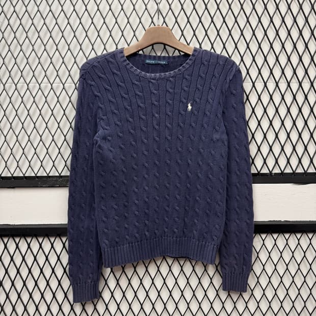 폴로 랄프로렌 케이블 니트 화이트 포니 포인트 네이비