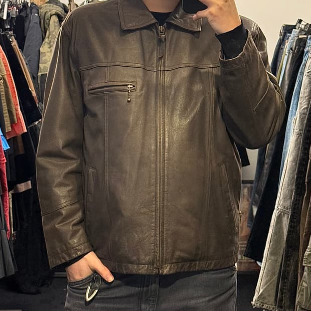 IVY HOUSE 소가죽 레더 바이커 라이더 브라운 집업 코치 자켓 봄버