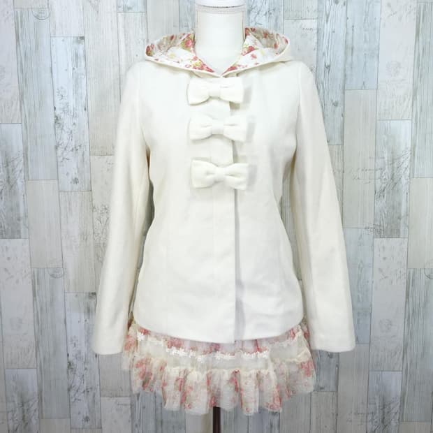 리즈리사 3연 리본 후드 숏코트 플라워 패턴 자켓 달천깔 히메갸루