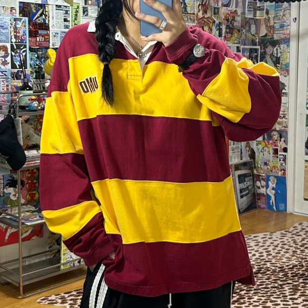 버건디 노랑 단가라 PK 롱슬리브