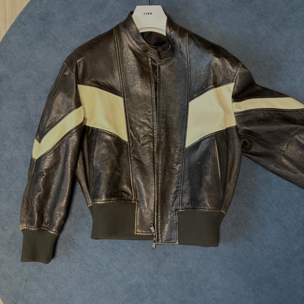 쿠어 디스트레스 믹스드 레더 자켓 s