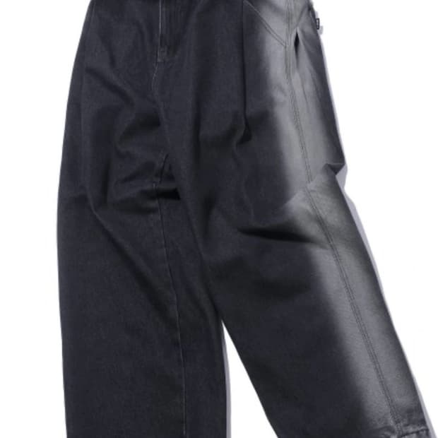 꼼파뇨 브러쉬 쓰리턱 와이드 데님 팬츠 블랙