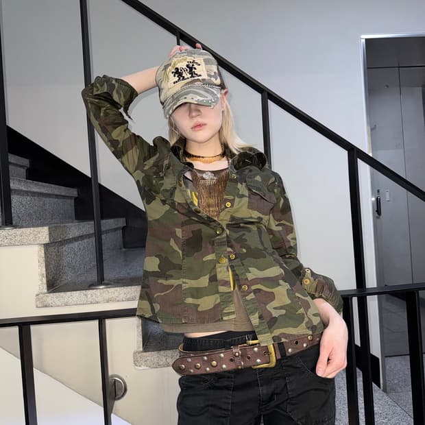 camo open collar shirt