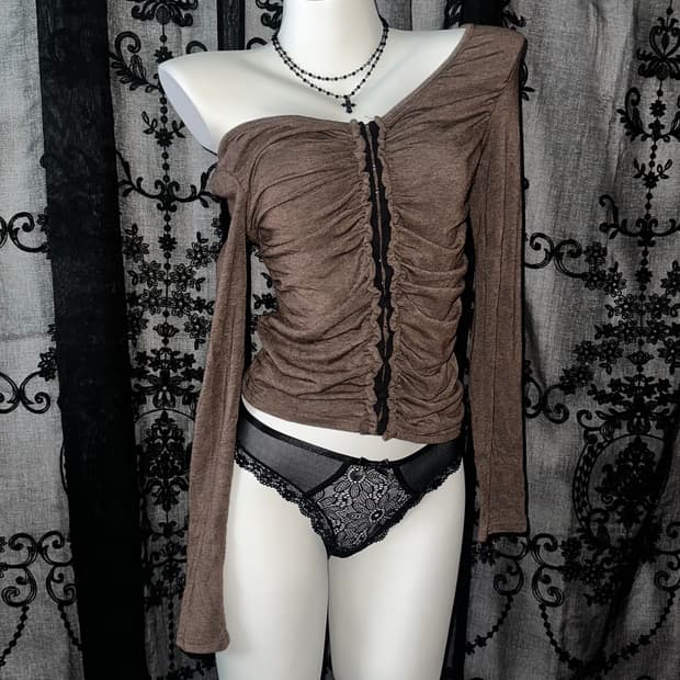 Brown Ruched Long Sleeve Top