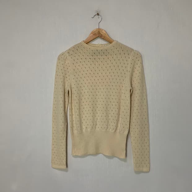 매킨토시 빈티지 아이보리 펀칭 긴팔 니트 모리걸 히피