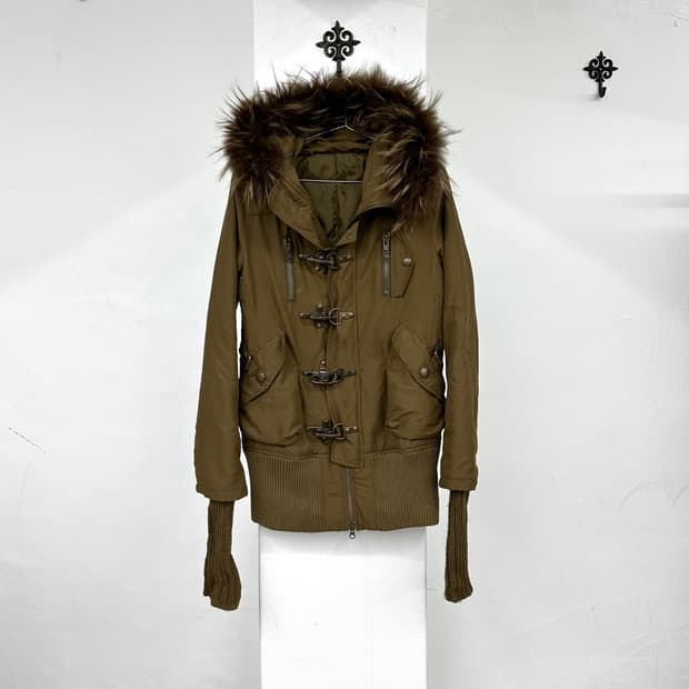 Sly khaki brown buckle fur jacket
