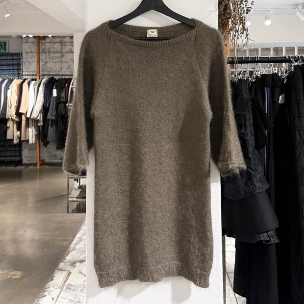 에르메스 올리브 실크 모헤어 라나울 하프 니트