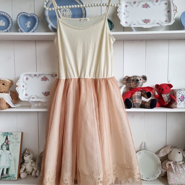 axes femme(악세스팜므) 샤베트 피치 튤 레이스 원피스