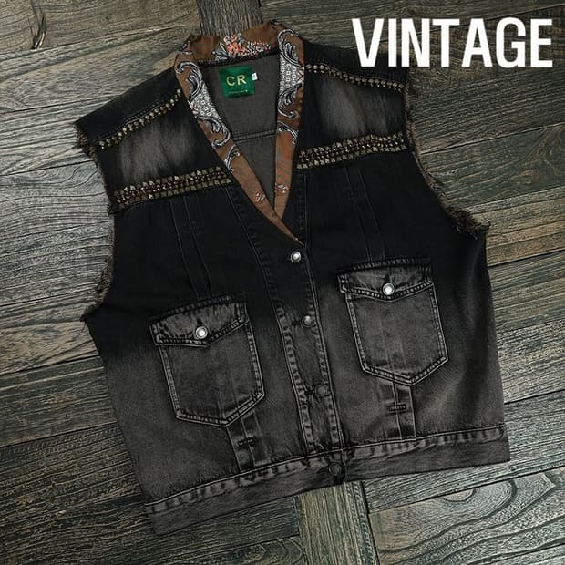 [빈티지] 반다나 카라 데님 베스트 조끼 M19694