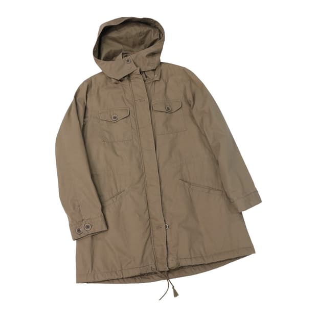 빈티지 카키 브라운 후드 필드 자켓 야상 점퍼 (M)