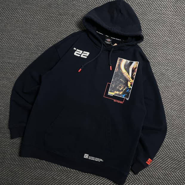 00s 디키즈 패치워크 그래픽 박시핏 후드 티셔츠 y 5340