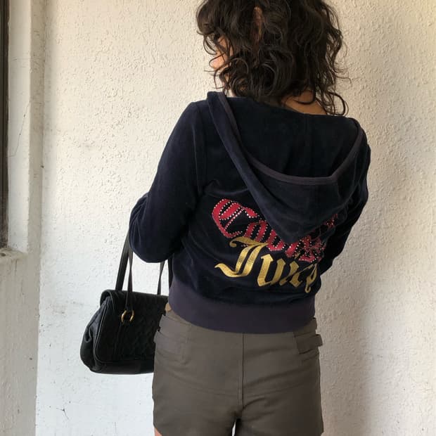 JUICY COUTURE 네이비 벨벳 후드집업