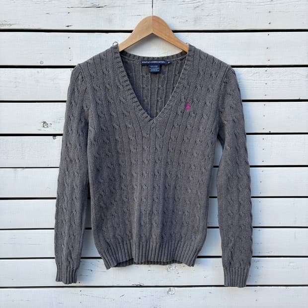 Polo 폴로 케이블 꽈배기 브이넥 니트