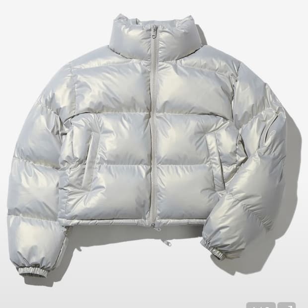비터셀즈 글로시 크롭 푸퍼 자켓 실버 패딩