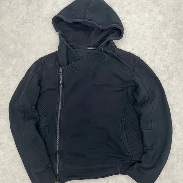 발망 파이톤 사선 지퍼 바이커 비대칭 후드 집업 m