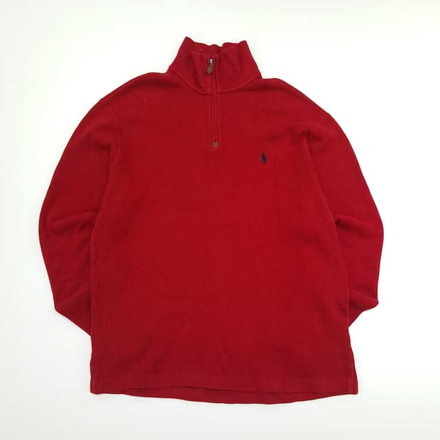 CN793 M 폴로 랄프로렌 레드 하프집업 긴팔 니트 스웨터