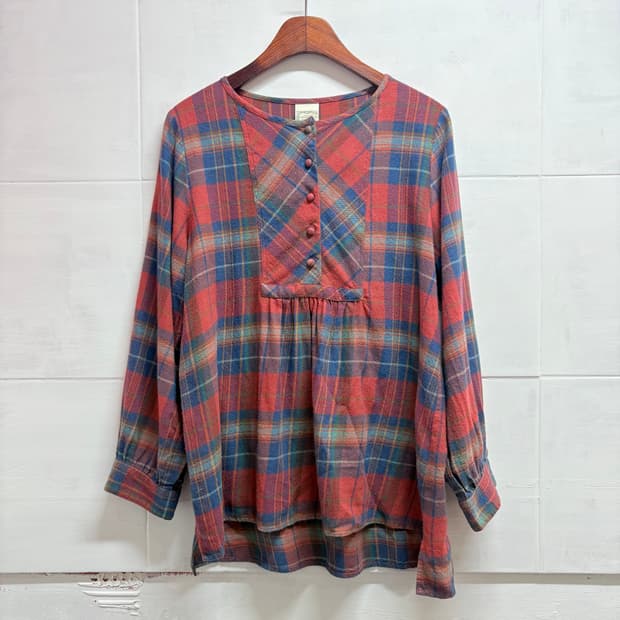 코튼 체크 언발 러블리 모리걸 블라우스 (JPN)