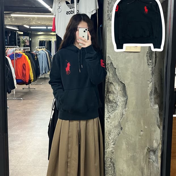 폴로 빅포니 후드티 블랙 M #csz2183