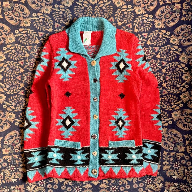 빈티지 네이티브아메리칸 나바호 울 가디건