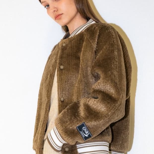 제너럴아이디어 코지 브라운 바시티 퍼 야구 점퍼 자켓 M 새상품