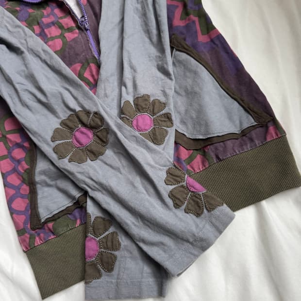 오리엔탈 니혼진 그런지 아카이브 히피 모리 패치워크 배색 포켓 후드집업