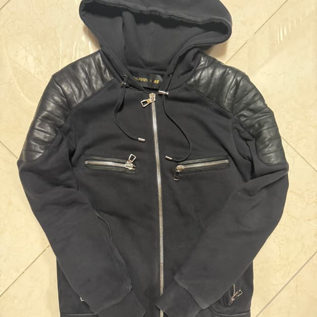 (교환) 발망 x H&M 15AW 레더 패널 바이커 후드집업