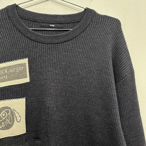 시스템옴므 울케시미어 그레이 레터링 오버핏 니트