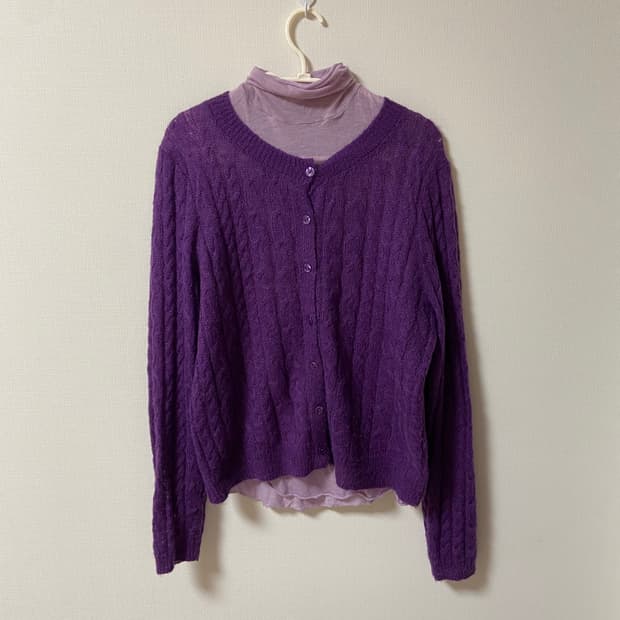 빈티지 모리걸 하구미 미사깔 니트가디건 목폴라 세트